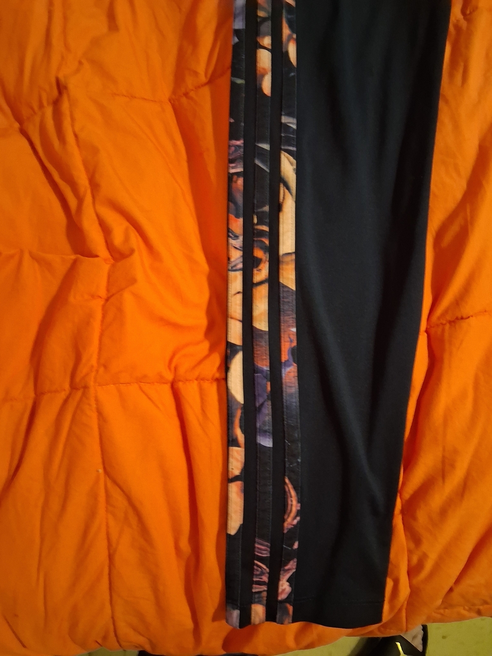 adidas Dark Blue Active Leggings Orange Floral Stripes - Picture 3 of 5